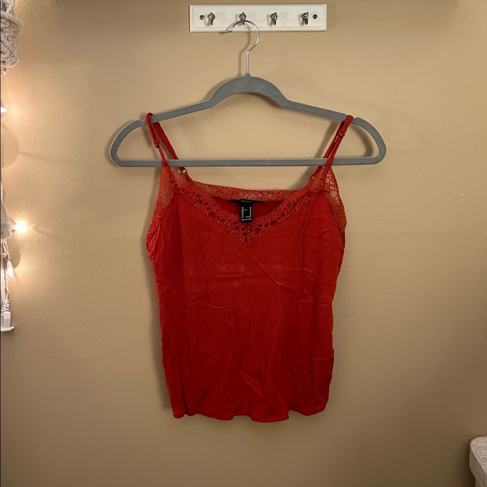 Forever 21 reddish orange tank top with lace size M